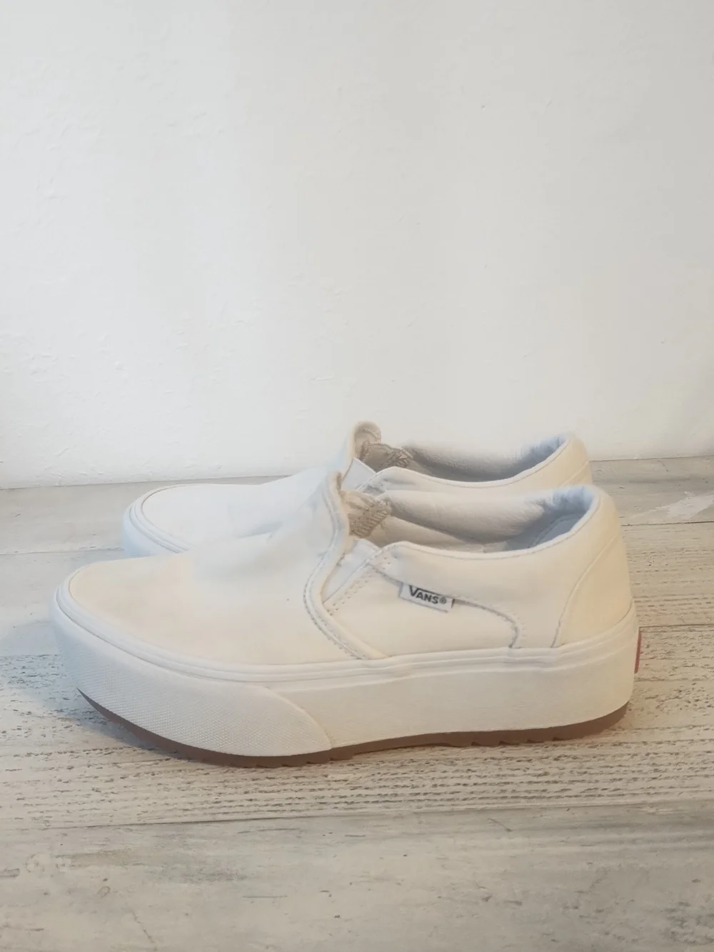 Vans Off The Wall Women's Canvas White Asher Platform ST Slip- On Shoe Sz 7